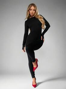 MISSGUIDED Tuta aderente con allacciatura sulla schiena, manica lunga, monopezzomodellante, adatta per il tempo libero, serate, feste, uscite notturne, elegante e moderna, perfetta per l'autunno e l'inverno