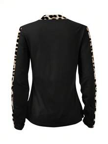 SHEIN Plus Size Casual Commuter Leopard Print Patchwork Long Sleeve T-Shirt - Multicolor - View 2