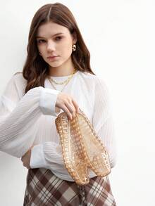 CUCCOO BIZCHIC Giày bệt mũi vuông đính pha lê cho nữ, giày bệt thời trang đi biển - Hoa hồng vàng - Xem 4