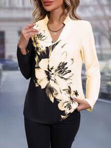 EMERY ROSE Camisa holgada de mujer de manga larga, minimalista y versátil para uso casual y de negocios - Albaricoque - Ver 6