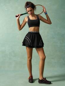 VARSITIE Falda pantalón deportiva con diseño de rayas de cebra y bolsillos, para tenis y entrenamiento, de mujer