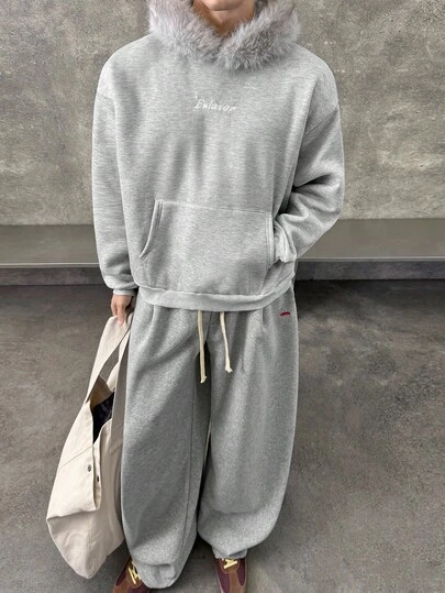 SWAVVY 男士休闲时尚针织长袖蓬松连帽衫，秋冬