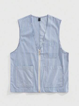 Street Life Men's Autumn Zip Front Striped Pocket Casual Vest