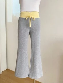 Tween Girls' All-Match Casual Versatile Commuting Colorblock High Waist Pleated Flare Pants, Suitable For Spring, Summer, Autumn Wear, Suitable For Outdoor Exercise And School Wear, Girls' Elaborate Clothing, Girls' Princess Style Apparel, Suitable For Wedding Season, And Cute Style, No Traditional Patterns, Mainly Floral/Partial Decorations Bell Bottom Pants Flare Pants Girls Teen Bell Bottoms Flared Sweatpants Fall Winter