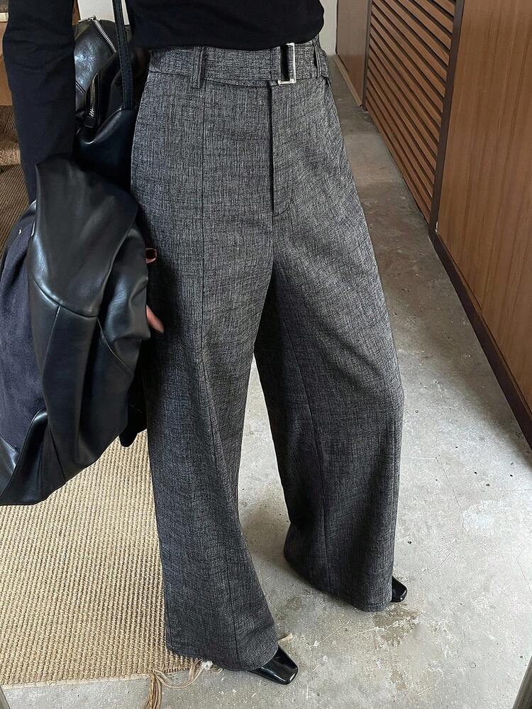 Women's Loose Business Casual Office Commute Waist Belt Buckle Tie Waist Straight Leg Casual Pants, Autumn/Winter