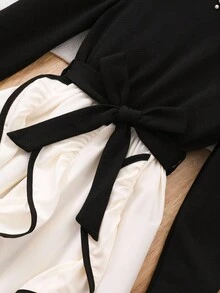 SHEIN Christmas,Halloween,Black Dress,Black Dress,Winter Clothes,Winterclothes For Kids,Autumn Clothes,Halloween,Halloween Costumes,Christmas Clothes,Elegant Waist Cinched Long Sleeve Teen Girls Dresses Girl Black And White Dress Elegant Long Sleeve Dress Dress With Big Bow Black And White Fall