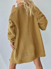 EURMUSE Drop Shoulder Button Front Cardigan - Yellow - View 2