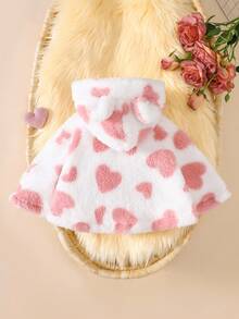SHEIN Herbst/Winter Neue Baby Mädchen Kapuzen Cape Umhang Herz Plüsch Jacke, Säuglings Schal Neugeborenes Baby süß niedlich Prinzessin Umhang Mantel, geeignet für Outdoor-Tragen bei jedem Anlass