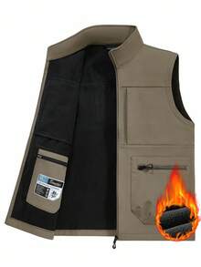 Manfinity Homme Men's Thermal Lined Sleeveless Outdoor Vest For Hiking, Fishing, Running, Fall Winter