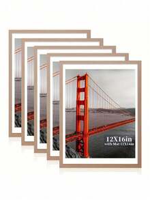 SHEIN 12x16in Wooden Color Wooden Picture Frames Set Of 5/3/2/1 With Mat For 11x14 Or Without Mat For 12x16, Wall Gallery Photo Frame For Both Vertical And Horizontal Display, Random Mats Included, No Picture Included Gifts Birthday Graduation - wood color - View 9