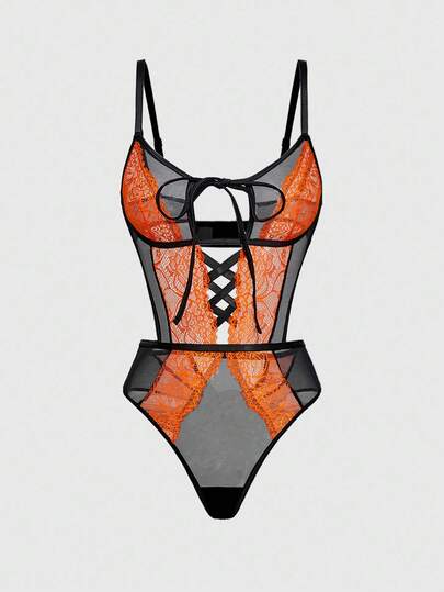 Women's Gothic Lace Mesh Sexy Bodysuit, Wireless