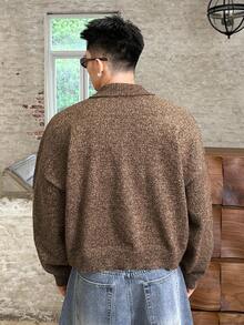 ESTAVOR 休闲宽松街头风格简约长袖男士毛衣，适合秋冬 - 棕色 - 查看 3