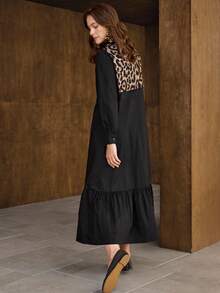 Hansera 1 件女士休闲长款二合一翻领衬衫裙 - 黑色 - 查看 2