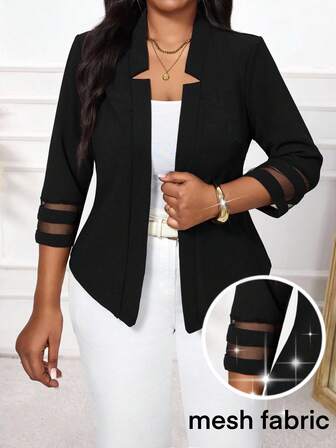 SHEIN Lady Blazer de malla con parches elegante y casual para mujer de talla grande en otoño/invierno