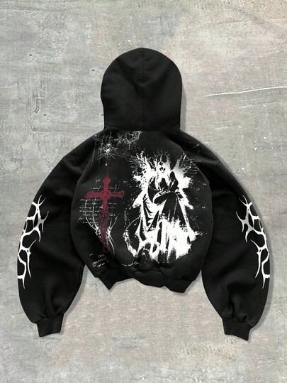 Street Life Men's Figure & Cross Print Hoodie Sweatshirt