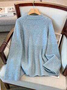 GlowEve CURVE Áo len dệt kim tay raglan rộng rãi, thường ngày cỡ lớn dành cho nữ, mùa đông - màu xanh lá - Xem 2