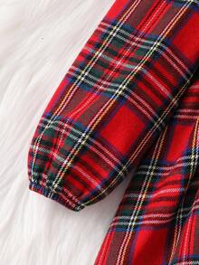 SHEIN Robe décontractée pour jeune fille avec col claudine en tartan tressé et broderie - Rouge - Voir 6