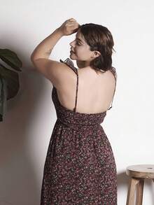 Lupita Cardoza Váy midi chữ A xẻ tà cổ chữ V phong cách nghỉ mát cho nữ, váy chữ A tay lửng xếp nếp bằng vải voan, váy mùa hè, trang phục lãng mạn cho mùa cưới, thích hợp cho bữa trưa - màu đen - Xem 5