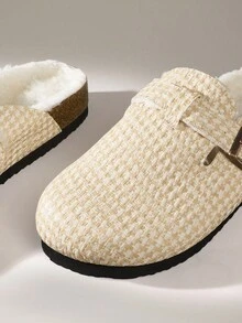 Solecia Thick Sole Slip-On Closed Toe Shoes With Fur Lining, For Autumn/Winter - Apricot - View 5