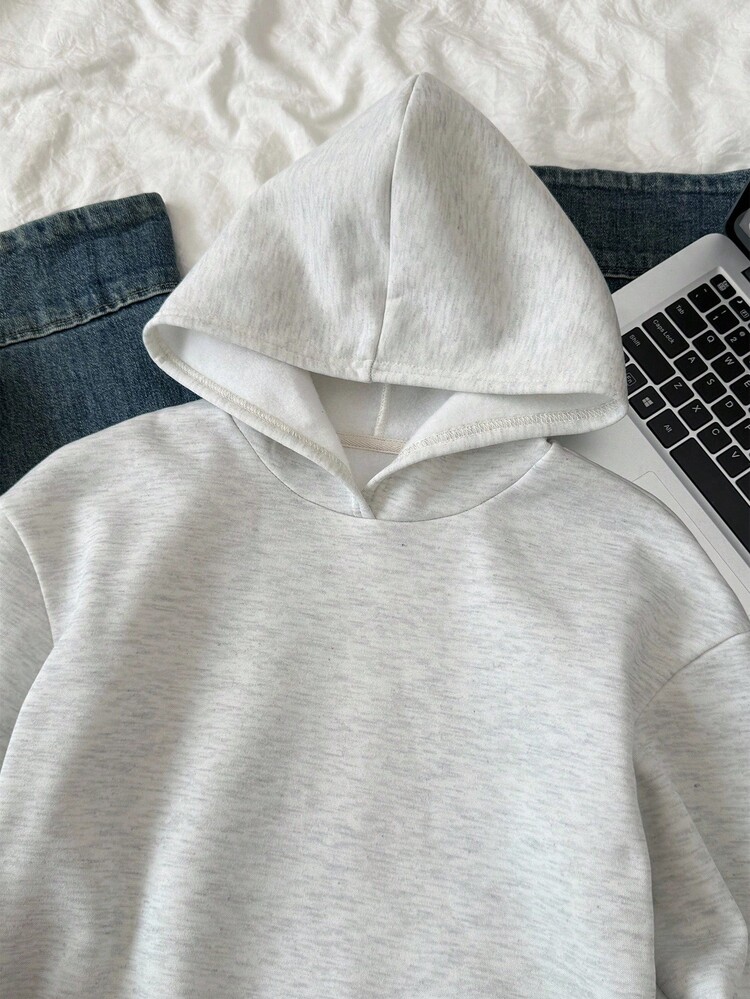 SHEIN 青少年女童连帽运动衫，时尚百搭，适合儿童休闲装、返校装、典礼装、日常装、学校装、旅行装、运动装、秋冬装 - 淺灰色 - 查看 6