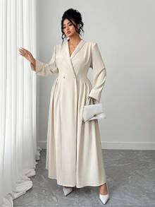 Elenzga Váy dài tay cỡ lớn cho nữ có cổ áo blazer - Nhiều màu - Xem 4