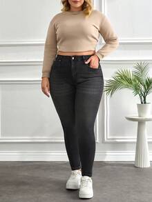 RueChic Plus Size High Waist Black Skinny Jean - Black - View 3