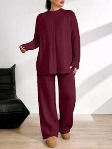 EURMUSE Ladies' Plain And Simple Daily Style Belt And Woolen 2pcs/Set - Burgundy - View 10