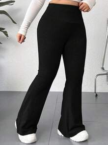 SHEIN EZwear 大码纯色高腰喇叭运动裤