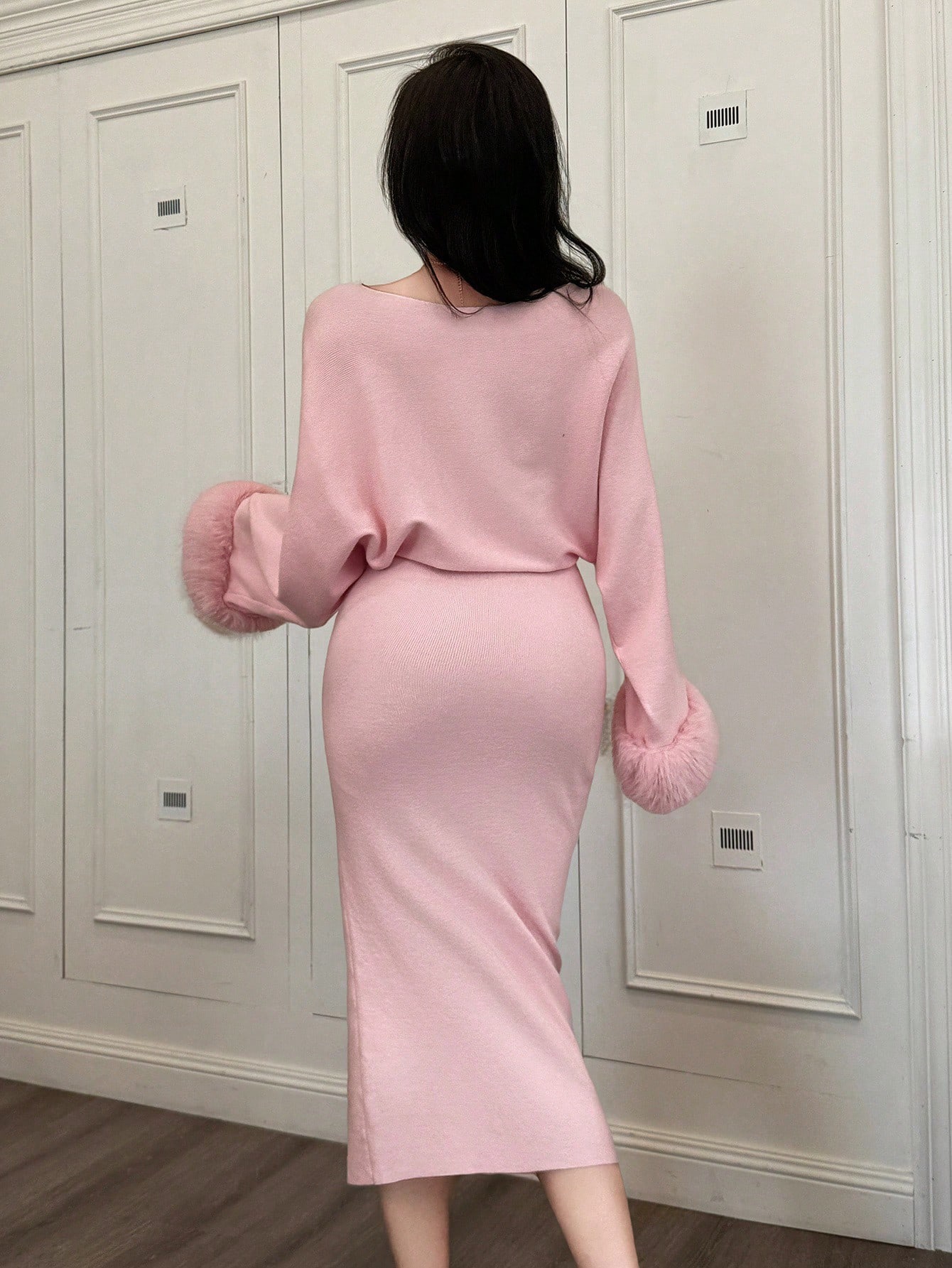 فستان كنزة صوفية مُحبوك أنيق فائق الطول للنساء، خر...