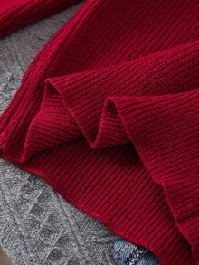 SHEIN 休闲纯色长袖高领男童毛衣，秋冬季，圣诞节 - 紅色 - 查看 5