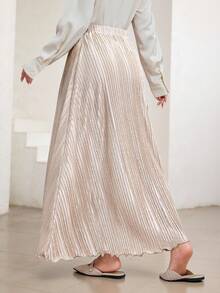 Veilorie 优雅法式褶皱高端飘逸A字长裙 - 卡其色 - 查看 5