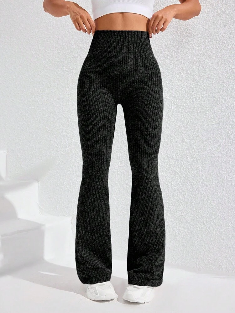 Easithlete Women's Solid Color Ruched Flare Leg Casual Fitness Yoga Pants