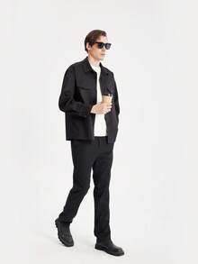 Manfinity Dauomo Men's Casual Solid Color Long Sleeve Single-Breasted Shirt, Fall - Black - View 5