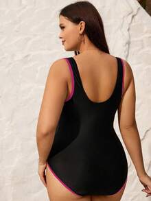 SHEIN Swim Curve Plus Size Women One Piece Sleeveless Casual One Piece Swimsuit Beachwear For Summer Beach Vacation - Multicolor - View 2