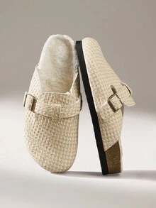 Solecia Thick Sole Slip-On Closed Toe Shoes With Fur Lining, For Autumn/Winter - Apricot - View 6