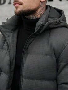 Manfinity CasualCool Giacca a vento con cappuccio, manica lunga, chiusura lampo, casual e calda per uomo, giacca invernale da uomo per l'autunno - Grigio Scuro - Visualizzare 5