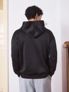 Manfinity VCAY Men's Rhinestone Sweatshirt I LOVE GOD Lettering Rhinestones Sparkle And Shine Hooded Casual Loose Sweatshirt, Fall, Winter - Black - View 2
