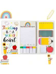 1 件教师节派对备忘录簿、派对礼物、卡通备忘录、备忘录套装、教师定制自粘备忘录、办公用品便利贴纸组合、教师节礼物 - 彩色 - 查看 1