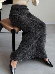 FRIFUL 女士弹力腰直筒亮片毛衣裙 冬季女裙 - 黑色 - 查看 6