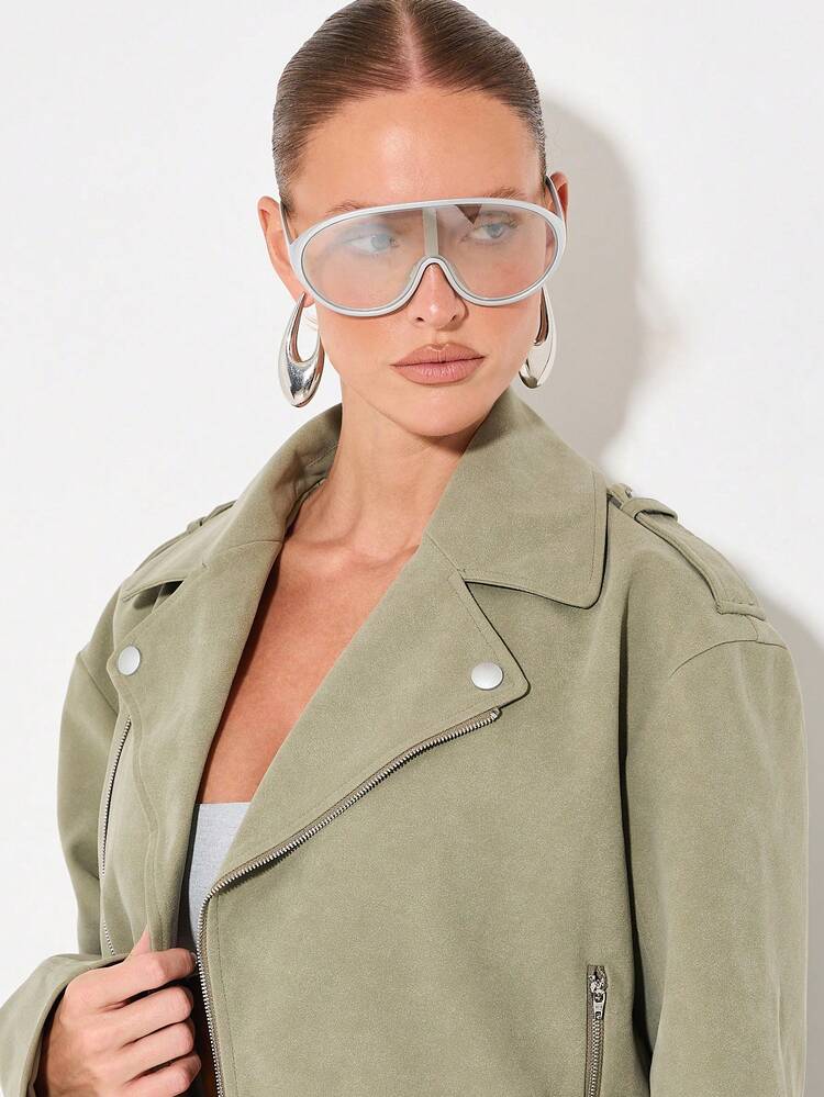 KIZN Oversized Suede Biker Jacket With Belt