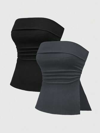 Grunge Punk Tops de mujer de unicolor negro y blanco con dobladillo dividido y diseño sexy