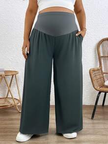 SHEIN Fashionable & Versatile Contrast Color Waistband Wide Leg Pants For Pregnant Women