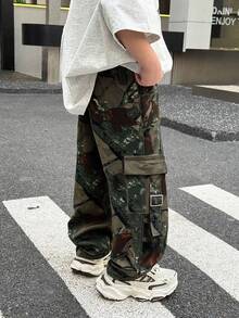 SHEIN Young Boys Y2k Urban Street Cool Style Fashion Cotton Denim Tree Branch Print Pocket Loose Fit Baggy Jeans,For Boys Fall/Winter Dailywear Costume,Boys Streetwear Outfits,Boys Halloween And Christmas Outfits,Winter Jeans,Boys Jeans - Multicolor - View 8