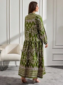 EURMUSE Tall Size Over All Print Button Detailed Long Dress - Multicolor - View 2