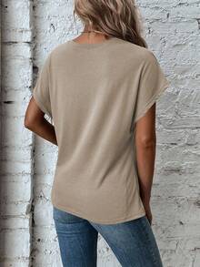 EMERY ROSE Damen Lässig Einfarbiges Twist Saum Kurzarm T-Shirt