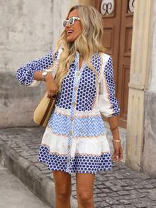 Brillora Women's Colorblock Printed Mini Dress - Multicolor - View 6