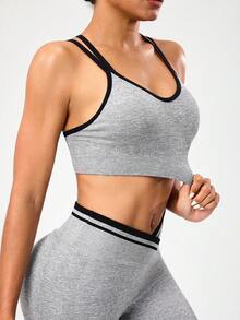 Seamluxe SHEIN Sport Seamless Yoga Sports Bra With Criss-Cross Straps Yoga Bra Top Grey Sports Bra Grey Workout Set Criss Cross Sports Bra Yoga Set Bra Top