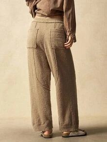Bohemela Women's Casual Solid Color Knit Pants, Autumn/Winter - Apricot - View 7