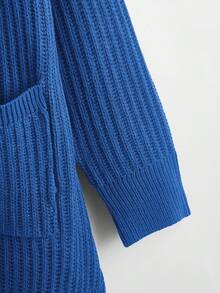 EMERY ROSE Plus Size Casual Solid Color Double Pocket Cardigan, Autumn/Winter