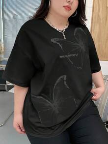 Dazy Plus 蝴蝶印花图案宽松圆领短袖T恤，春夏 - 黑色 - 查看 3